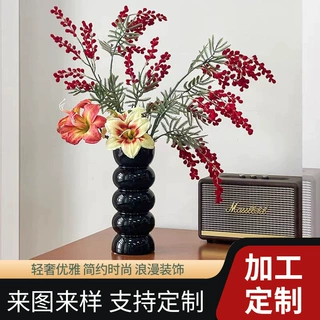 黑色竹节玻璃花瓶高颜值家用客餐厅插花容器餐桌摆件复古花瓶定制