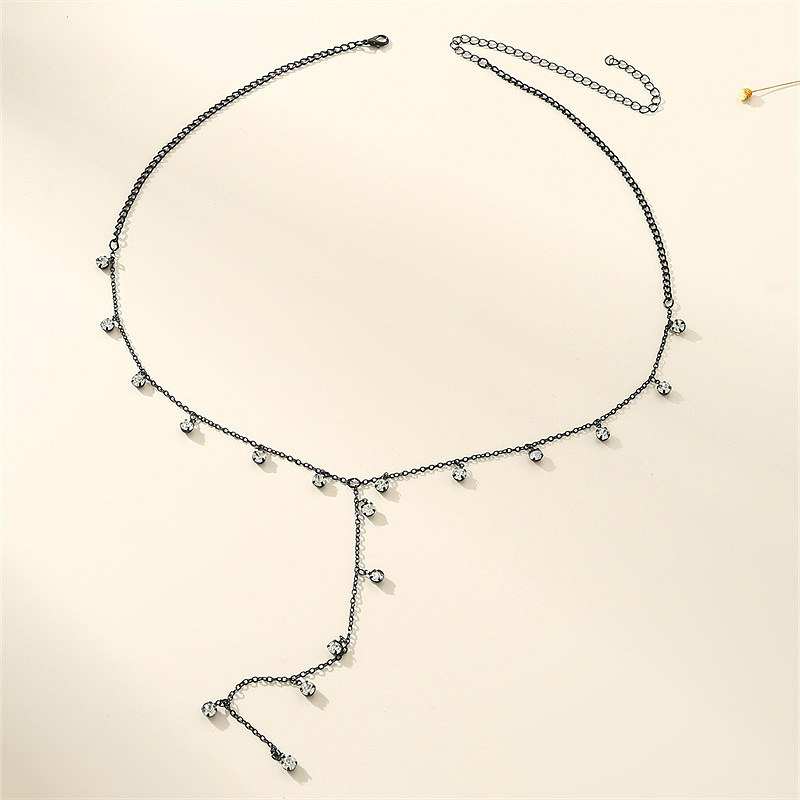 Collana lunga da donna in stile designer con strass nero e zircone, catena da maglione, catena da donna_voghion.com