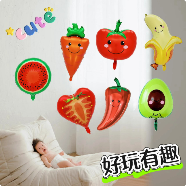 Floating Balloons for Infants, Non-Toxic Baby Leg-Wrapped Balloons, Small Watermelon Helium Balloons, Follow-The-Eye Balloons, Aluminum Foil Fruit-Shaped Balloons