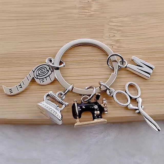 Sewing Machine Scissors Iron Ruler Letter Tailor Key Small Pendant Clothing Designer Keychain