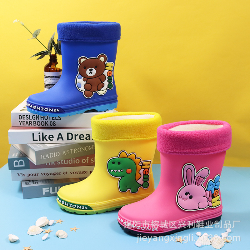 Children's Rain Boots Cute Cartoon Little Dinosaur Baby Water Boots Non-Slip Wear-Resistant Boys and Girls Waterproof Shoes Manufacturer Wholesale