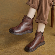 2025秋冬新款复古真皮圆头平跟马丁靴短靴高帮鞋单靴时尚复古