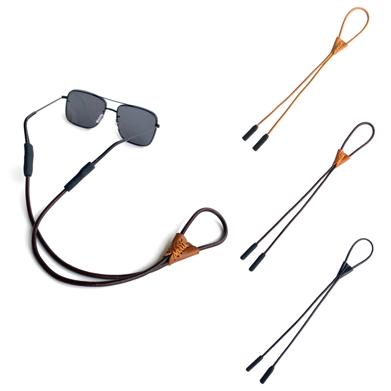 Cross-Border European, American, Japanese and Korean Amazon Handmade Retro Genuine Leather Glasses with Glasses Rope Sunglasses Rope Sports Lanyard