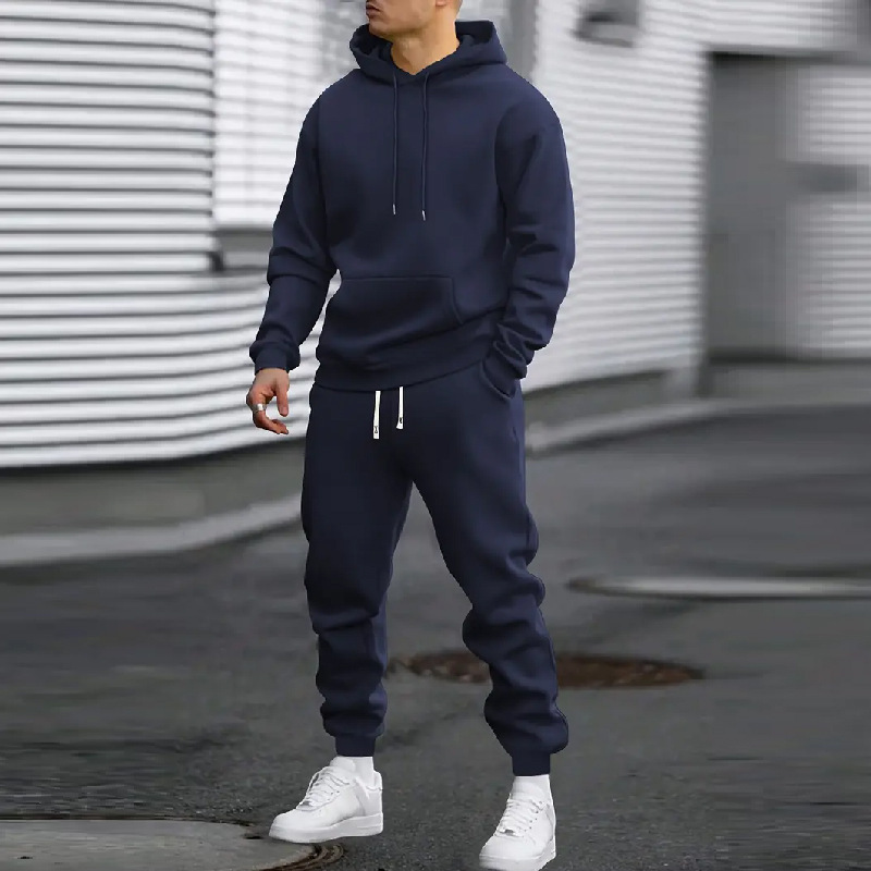 春と秋の男性のレジャースポーツスーツの純色のパーカーとウエストパンツ|undefined