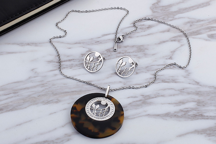 Fashion Water Droplets Heart Shape Titanium Steel Inlay Rhinestones Earrings Necklace 1 Set