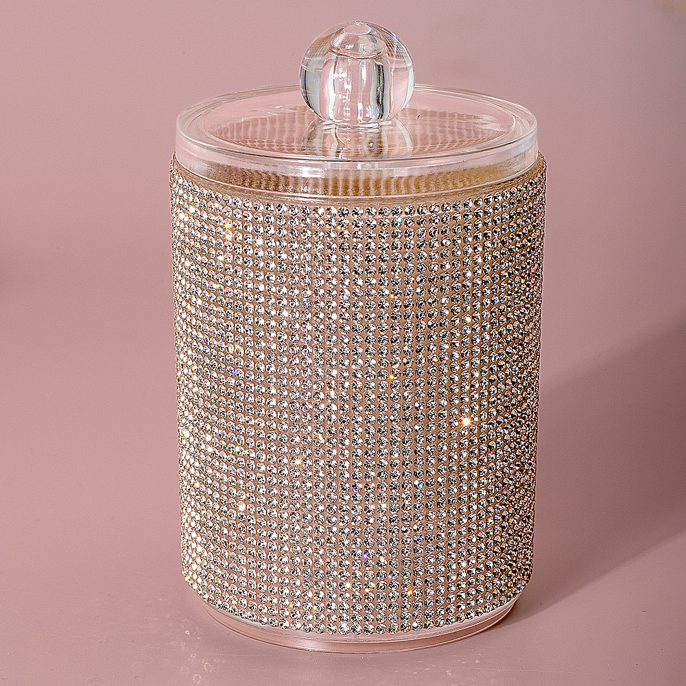 High-Looking New Diamond-Encrusted Cotton Swab Jar Storage Box Home Creative Kitchen Refrigerator with Lid and Diamond Storage Box