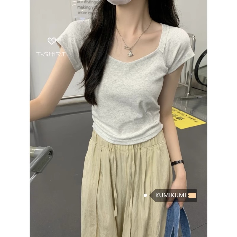Summer small design fitted short brand short sleeve T-shirt