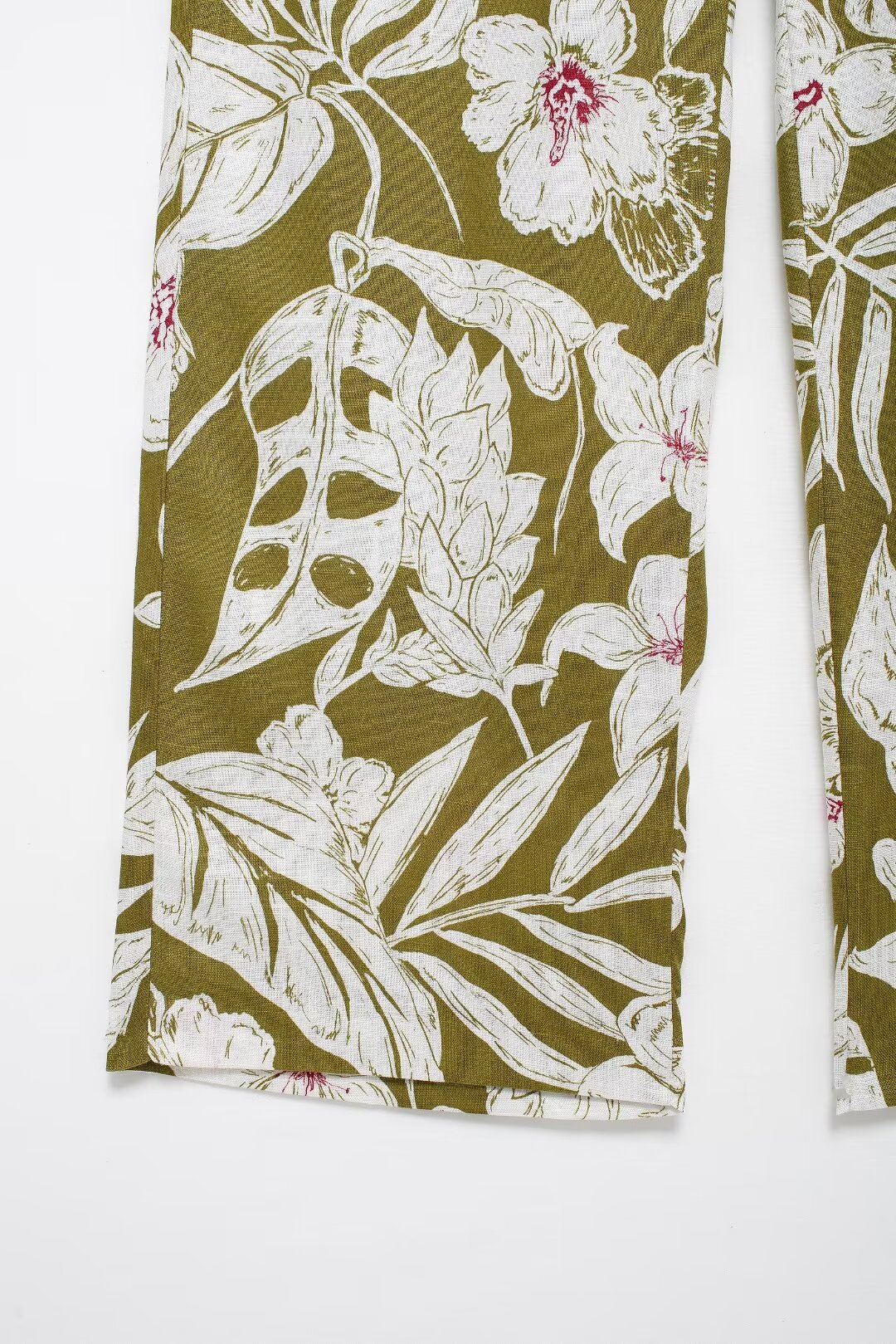 Women's linen blend flower print suit jacket pants dress set_voghion.com