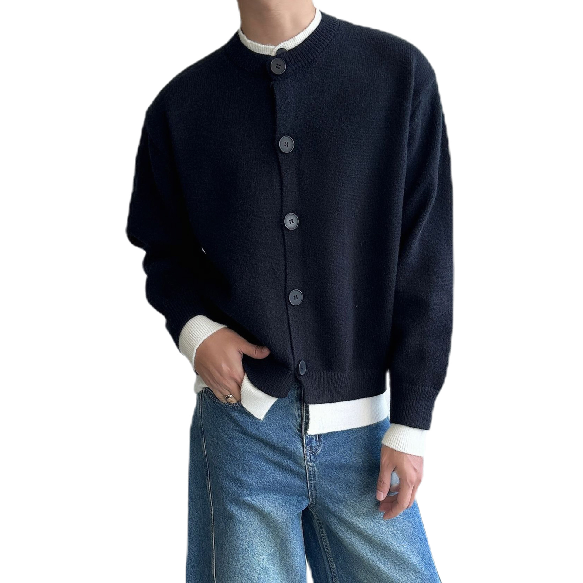 Explosiones transfronterizas de tamaño grande falso de dos piezas camisetas de punto suéter cardigán chaqueta retro fábrica de color al por mayor