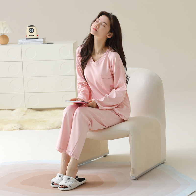 パジャマの女性春秋の純綿の長袖の2024年の新型の秋冬の大きいサイズの純綿は家の服のスーツを着ることができます。