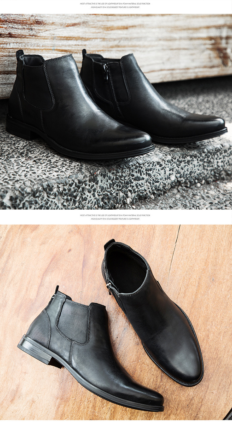 High top side zipper leather boots Painted work boots top layer cowhide biker boots_voghion.com