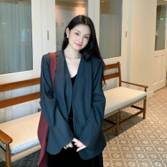 DIGM | 2025秋季高智感极简风V领假两件中长款西装外套女A09217