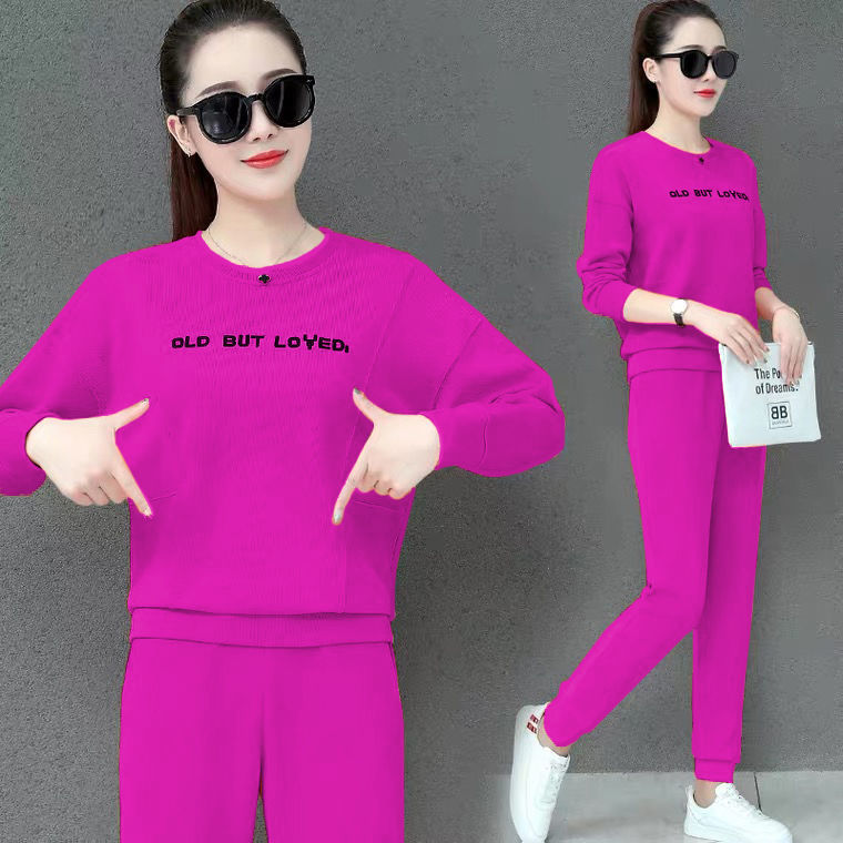 Cross-border Sports Suit Women's Spring and Autumn 2021 New Fashion Loose Long Sleeve Trousers Two-piece Casual Sportswear Trendy
