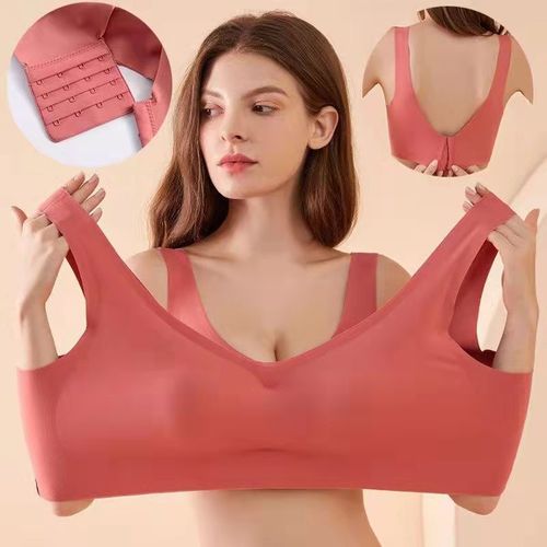Large size seamless underwear women's thin large breasts show small no rims sports vest style bra beautiful back sleep bra summer