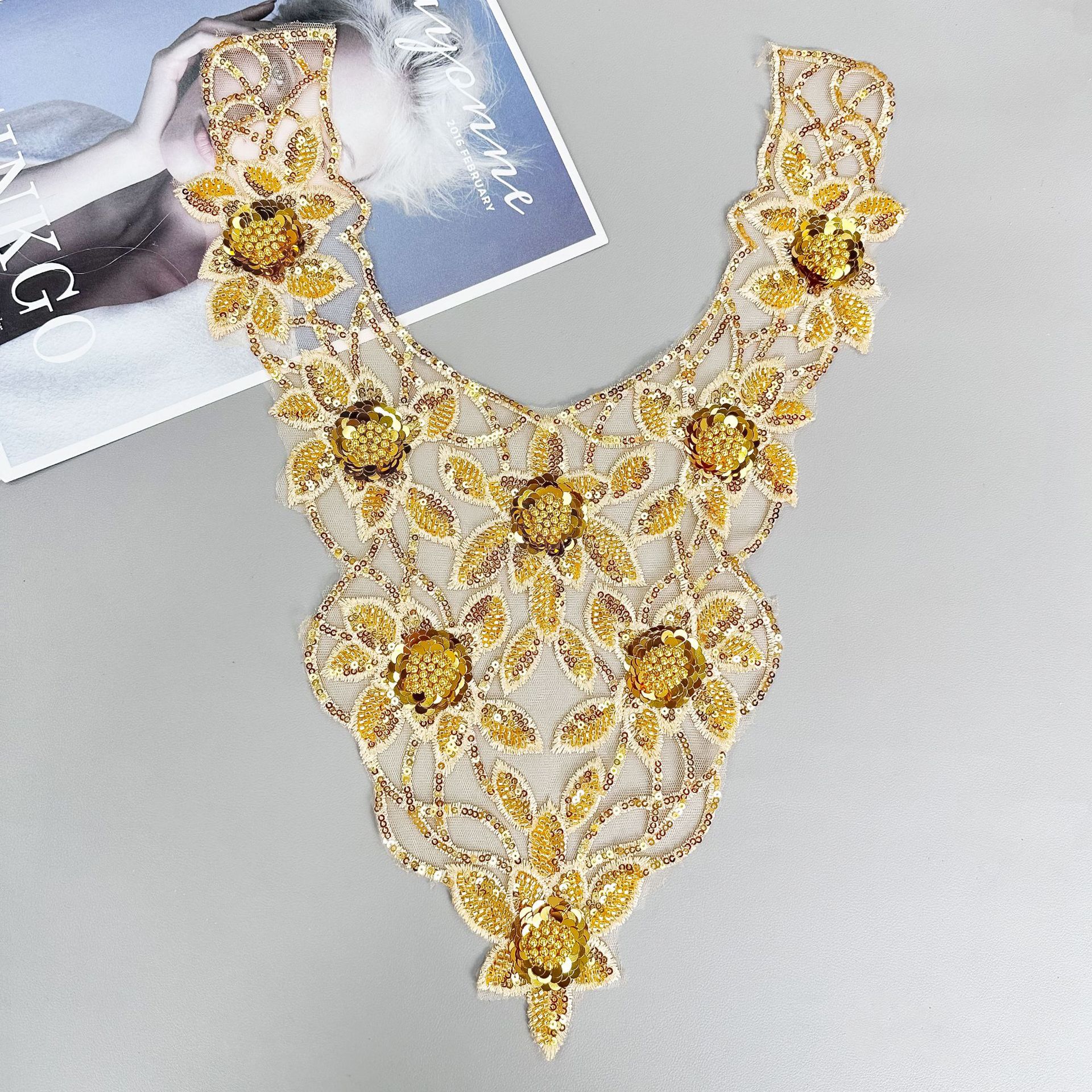 Lace cuello bordado de sequillas bordado de encaje decoración DIY vestido vestido vestido de baile vestido accesorios de decoración image 3