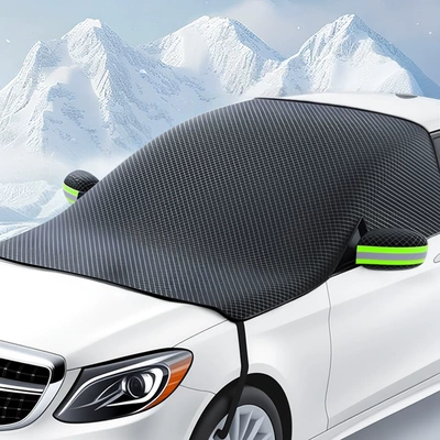 Car snow shield Windshield Sunshade, Heat Insulation, Thickened - no-magnet-green-reflective-strip