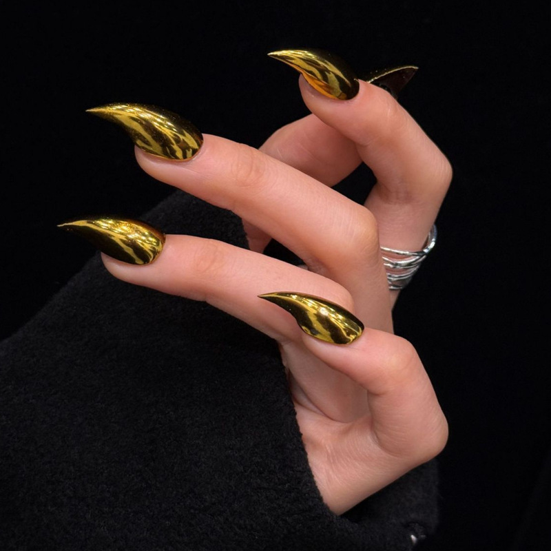 Cross-Border European and American Best-Selling Popular Product: Dragon Claw Cat Claw Wearable Nails, Golden Metal, Light Luxury Style, High-End Fake Nail Tips Cross-Border European and American Best-Selling Popular Product: Dragon Claw Cat Claw Wearable Nails, Golden Metal, Light Luxury Style, High-End Fake Nail Tips