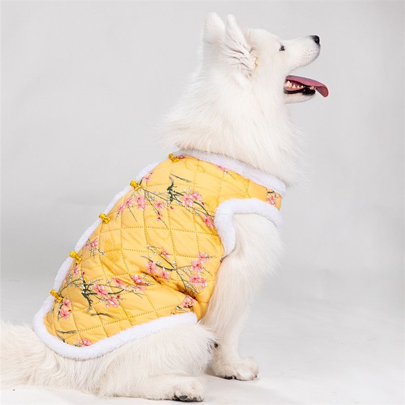 JM 개 옷 두꺼운 테디 베어 애완 동물 SAMOYED 국립 스타일 겨울 옷 버클이 달린 중소 대형 개를위한 옷