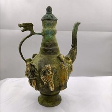 批发瑞古玩厂家铜器工艺品仿古做旧桌面摆件茶壶黄铜器八仙酒壶