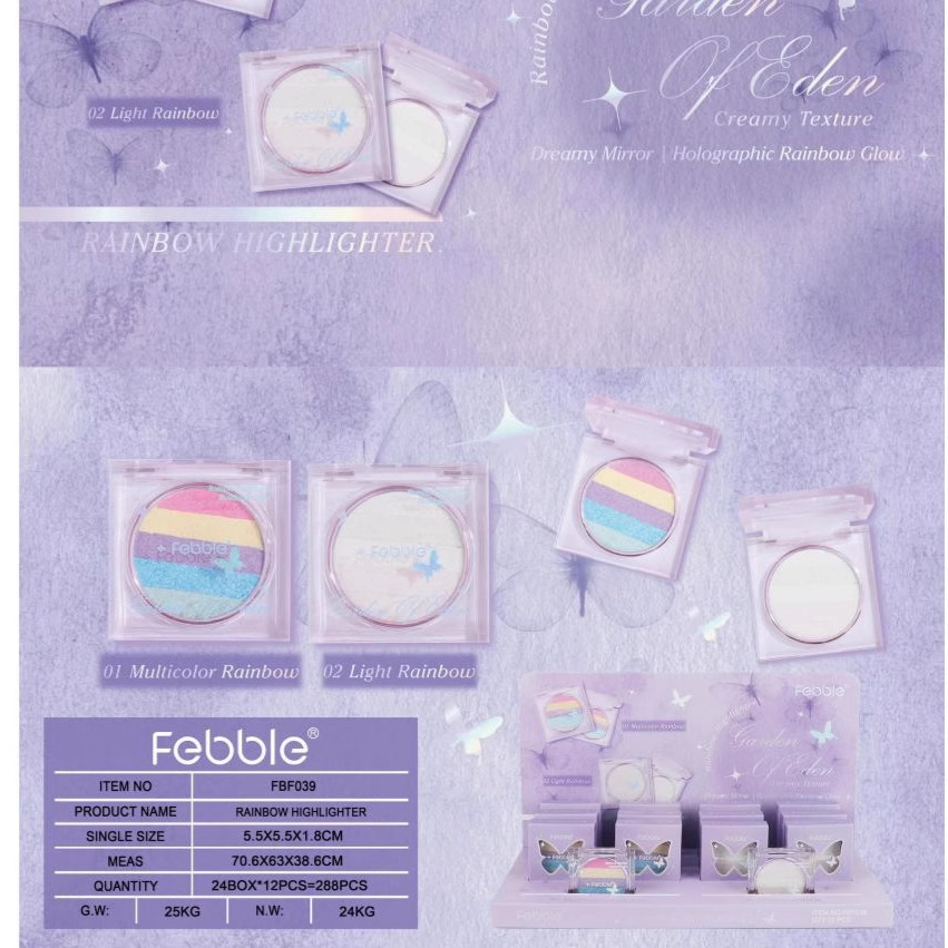 (caja de exhibición) Fabble cross-border color maquillaje venta caliente de alto valor de sombra de ojos gradiente arco iris disco óptico FBF039