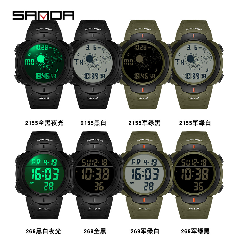SANDA reloj electrónico astronauta dial reloj electrónico nocturno al aire libre impermeable reloj de montaña multifuncional hombre
