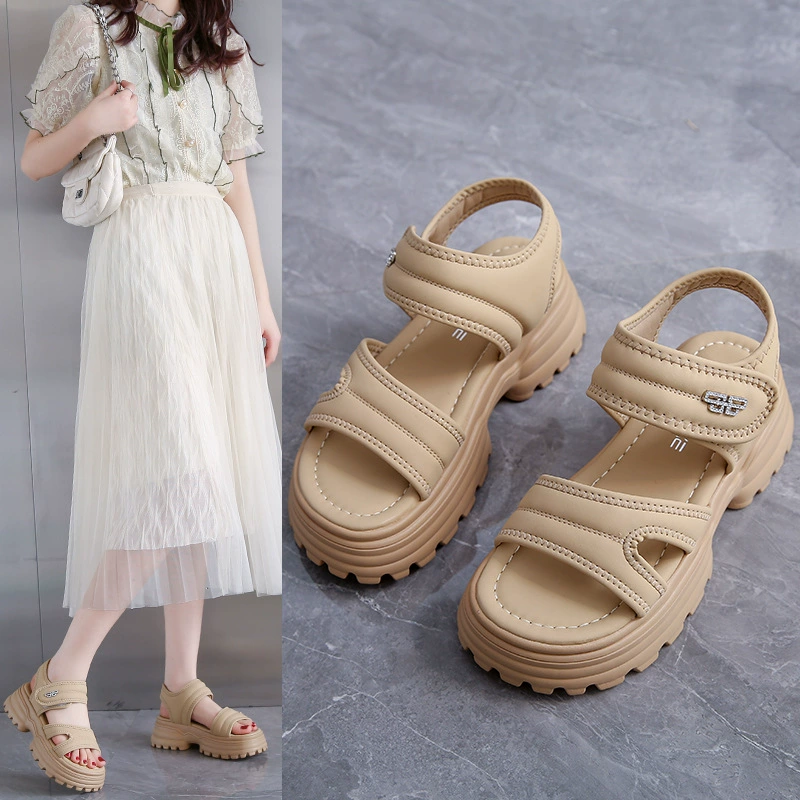 2025 новая летняя обувь с толстой подошвы повседневные сандалии женская мода мода римская женская обувь липучка пляжная обувь