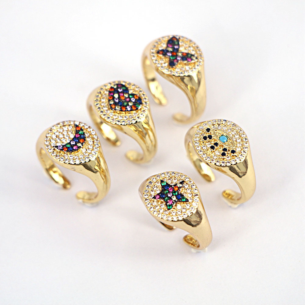 anillo de cobre de circn de corazn de luna de estrella de mariposa de oro hueco de modapicture3