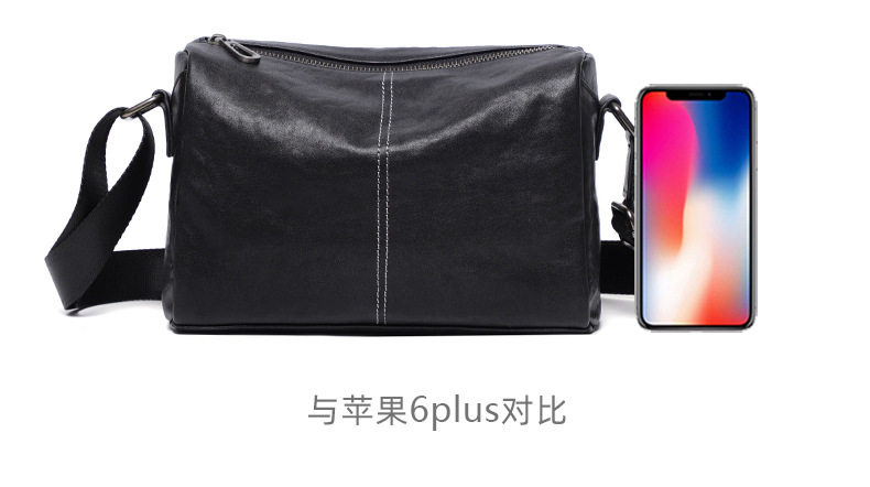 Túi đeo chéo nam da bò thuộc mềm dạng gối 29×11×17 cm — Màu đen chi tiết 10