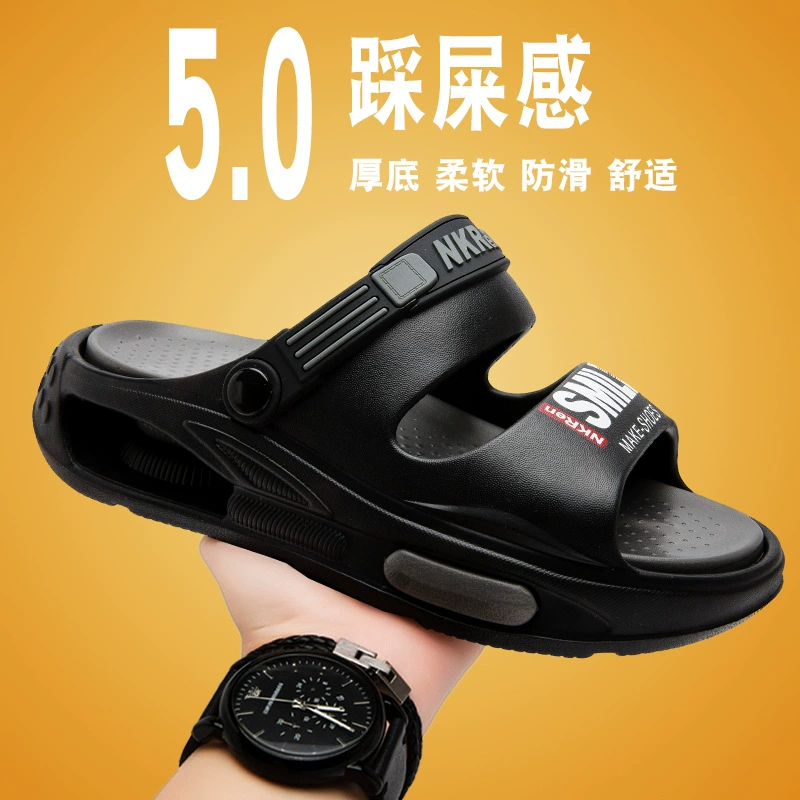 Мужские тапочки, летняя верхняя одежда, нескользящие, двойного назначения, для вождения, молодежные модные спортивные, пляжные сандалии большого размера.