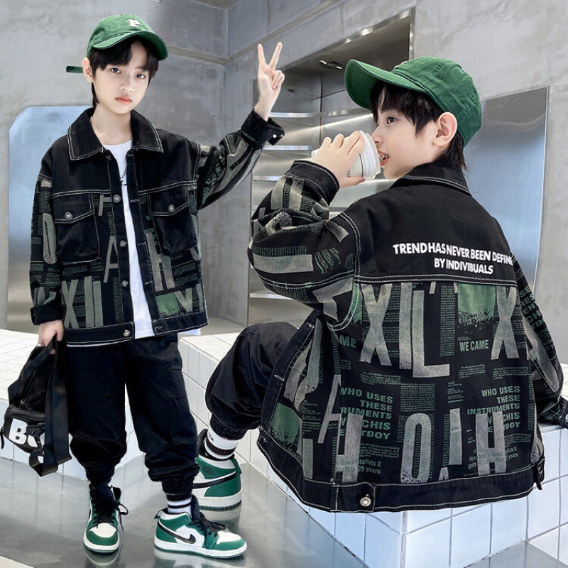 Boy's denim jacket for middle school boys, children's denim shirt 8155