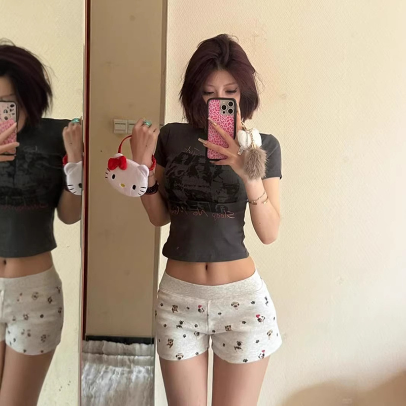 Cute Cartoon Dog Print Sports Shorts for Women, Summer Hot-Selling Low-Waist Slim-Fit Versatile Casual Pants Cute Cartoon Dog Print Sports Shorts for Women, Summer Hot-Selling Low-Waist Slim-Fit Versatile Casual Pants