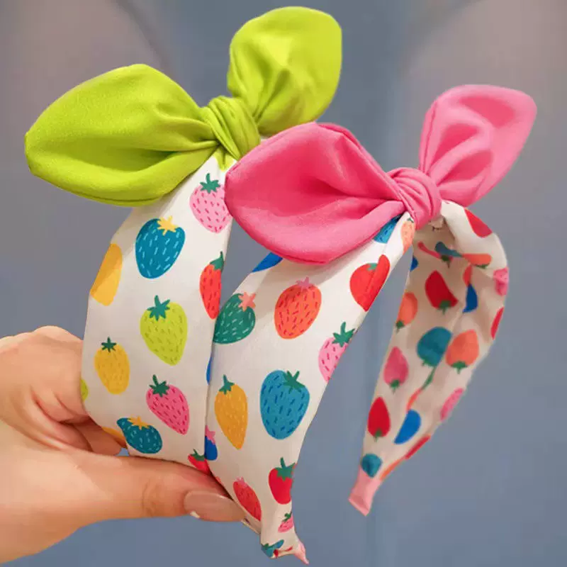 韩版草莓蝴蝶结儿童发箍发卡女童宽边甜美头箍女孩兔耳朵压发头饰