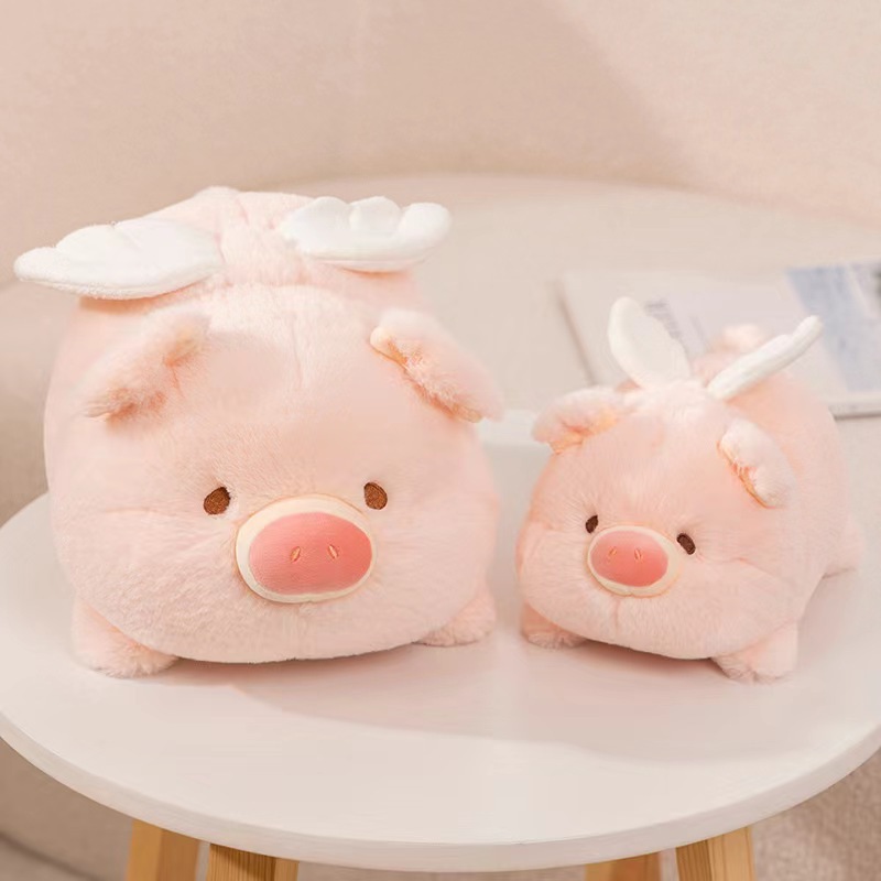 Peluche de cerdo ángel famoso en Internet, muñeco de cerdo pequeño, animal de peluche creativo en estilo acostado, muñeco de tela para niños, mini almohada.
