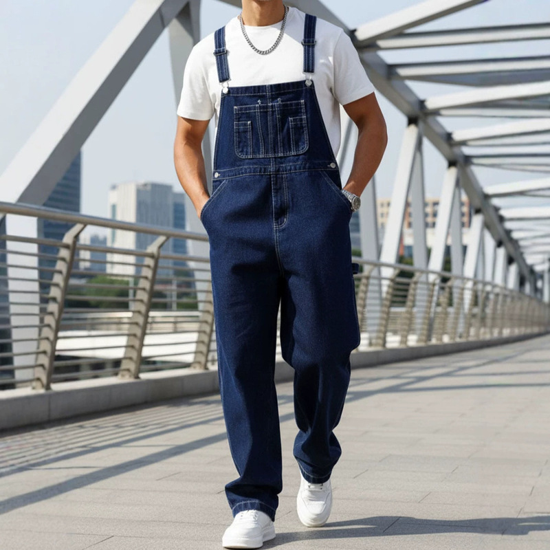 Hme American Retro Loose Straight-Leg Overalls Men's Jeans Versatile Jumpsuit Cross-Border Temu Tiktok