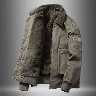 Lamb Fleece Coat Men's Autumn and Winter Fleece-Lined Thickened Cotton-Padded Coat American Heavy Work Coat Overalls Jacket Cotton-Padded Jacket