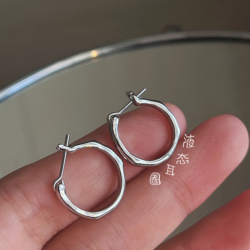 Simplicity Irregular Liquid state curve Backing 2022 A small minority design Sterling Silver Hoop temperament Sleep