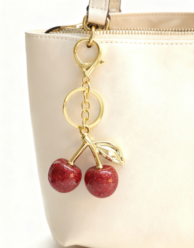 Adorno de llavero de cereza grande de cristal de alta calidad colgante de equipaje de fruta de imitación de cristal colgante de equipaje de cereza