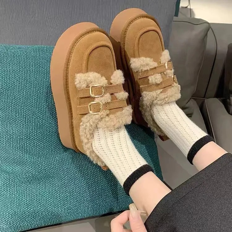 Botas de algodón Boken otoño y invierno coreano aumento de altura botas de nieve zapatos de una sola capa de terciopelo grueso para mantener la cálida y gruesa anti-deslizante de la sola plana