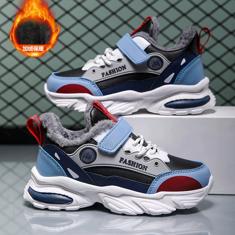 Non-slip demi-season children's sports shoes for boys, fleece keep warm footwear, soft sole, for teenagers, wholesale