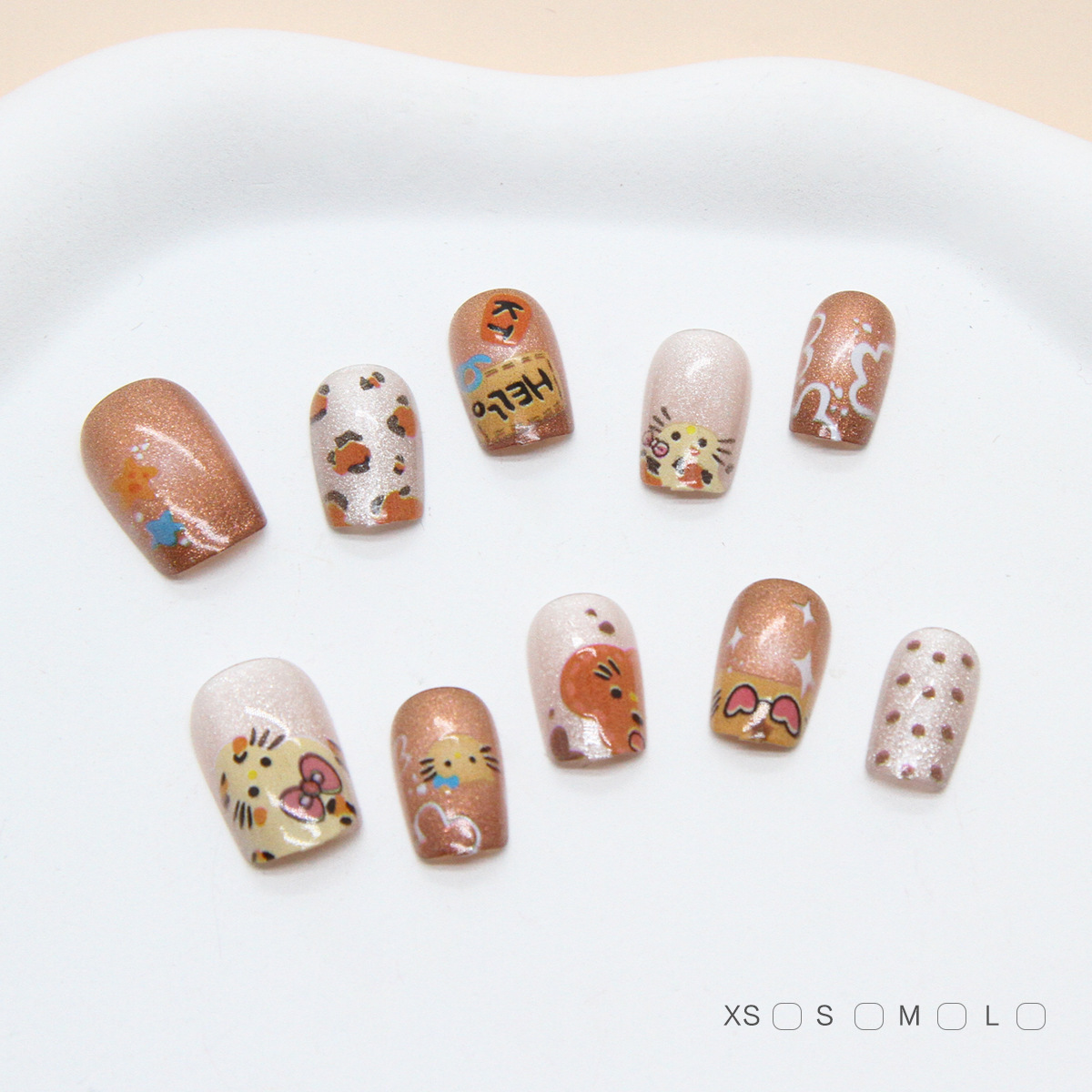 Uñas postizas removibles hechas a mano con forma de ojo de gato, manicura, uñas cortas de Ballet, tamaño dividido, uñas usables, 10 piezas, venta al por mayor