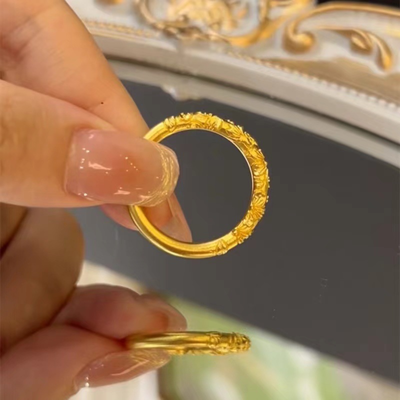 Carved Plain Band Ring for Women, New Chinese Palace Style, Bauhinia Flower Ring, Same Style as on Xiaohongshu, National Style Design