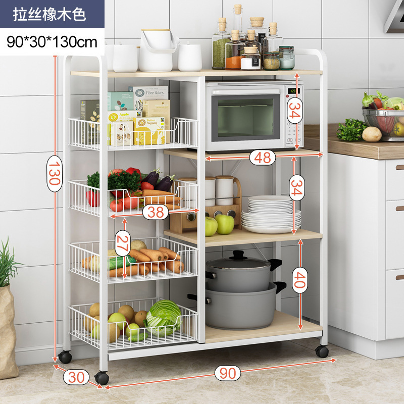 Estante de cocina móvil Estante de frutas y verduras multicapa de piso Horno de microondas multifuncional Olla arrocera Estante de almacenamiento de horno