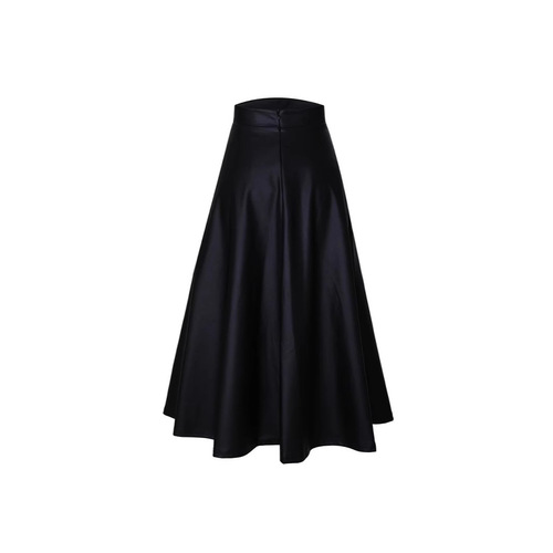 Summer European and American-style chic A-line black leather skirt with a voluminous, figure-flattering hem for an elegant look