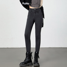 针织软加绒小脚牛仔裤女2025年秋冬新款高弹力显瘦外穿紧身裤裤子