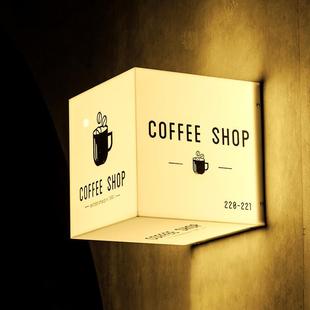 Outdoor door head luminous sign coffee shop billboard hanging facade cube acrylic light box side hanging
