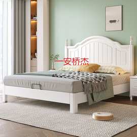YJ美式白色实木床双人1.8x2米现代简约1.5m奶油风1.2米田园儿童房