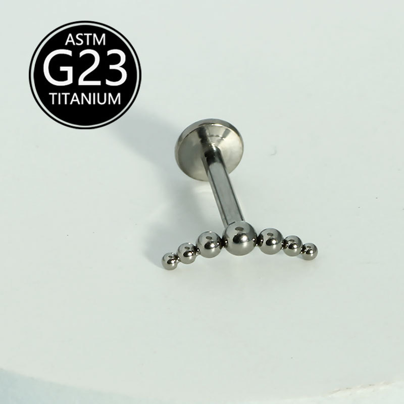 G23 Titanium Internally Threaded Lip Stud with Seven Beads Round Top 6-10mm detail image 9