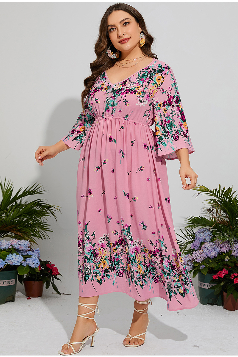 Pencil Skirt Commute V Neck Printing Half Sleeve Ditsy Floral Maxi Long Dress Daily display picture 1