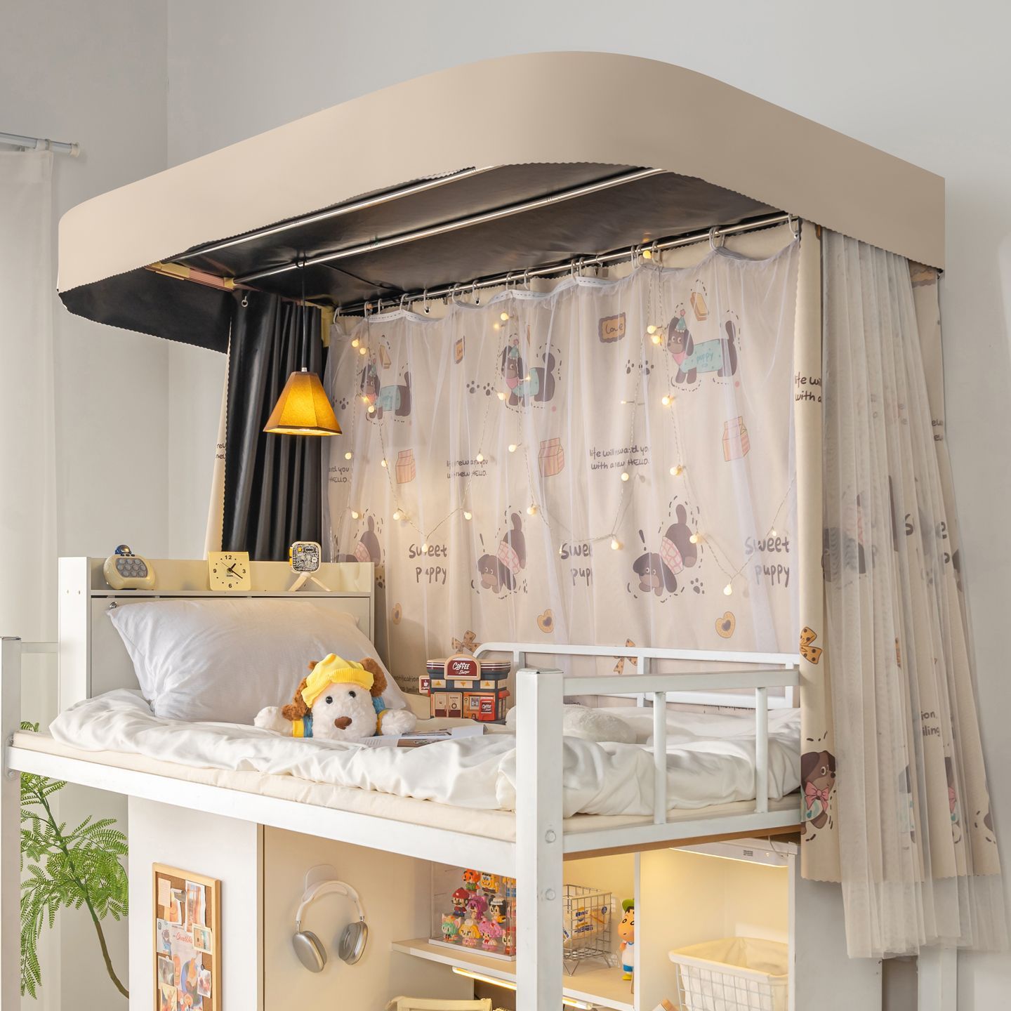 Cortina de cama de órbita u dormitorio de estudiantes universitarios fuerte cortina de sombra doble deslizante cortina de riel dormitorio tela de sombra