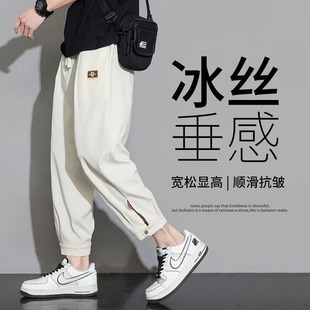 Men's Summer Thin Loose Straight-Leg Trendy Brand Design High-End Stylish Drapey Wide-Leg Casual Dress Pants